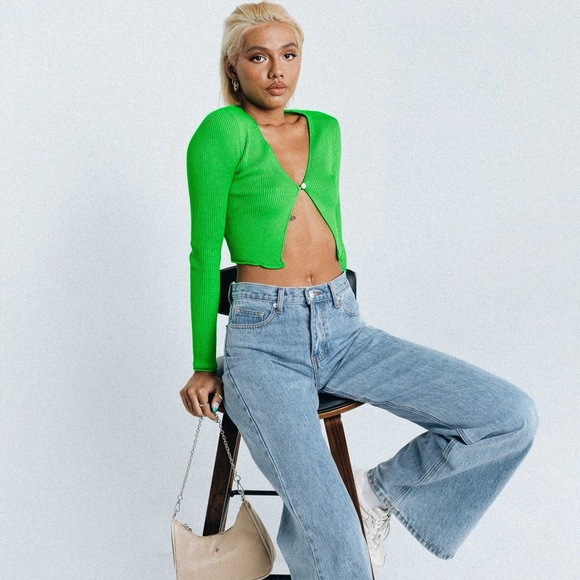 Lioness Vineyard Cardigan Ribbed Green Size 2 NWT - Picture 4 of 10